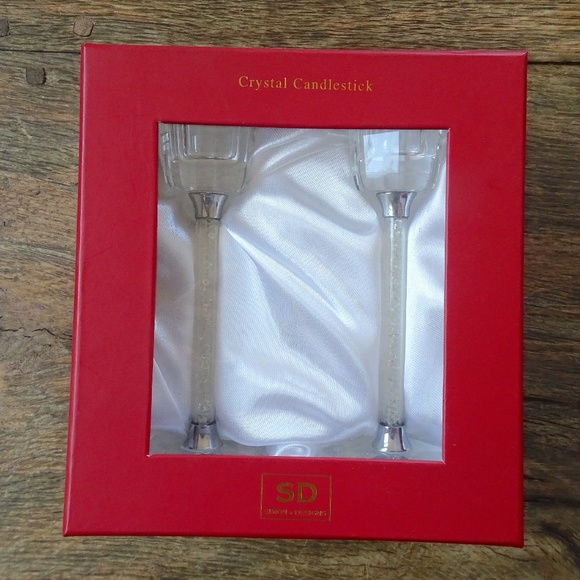 New in Box Set of 2 Simon Design Clear Crystal Diamond Stem Candlestick Holders - Picture 11 of 11